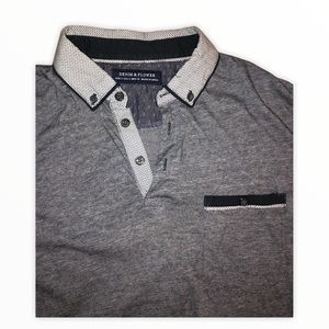 Denim & Flower Striped Polo - Navy & White